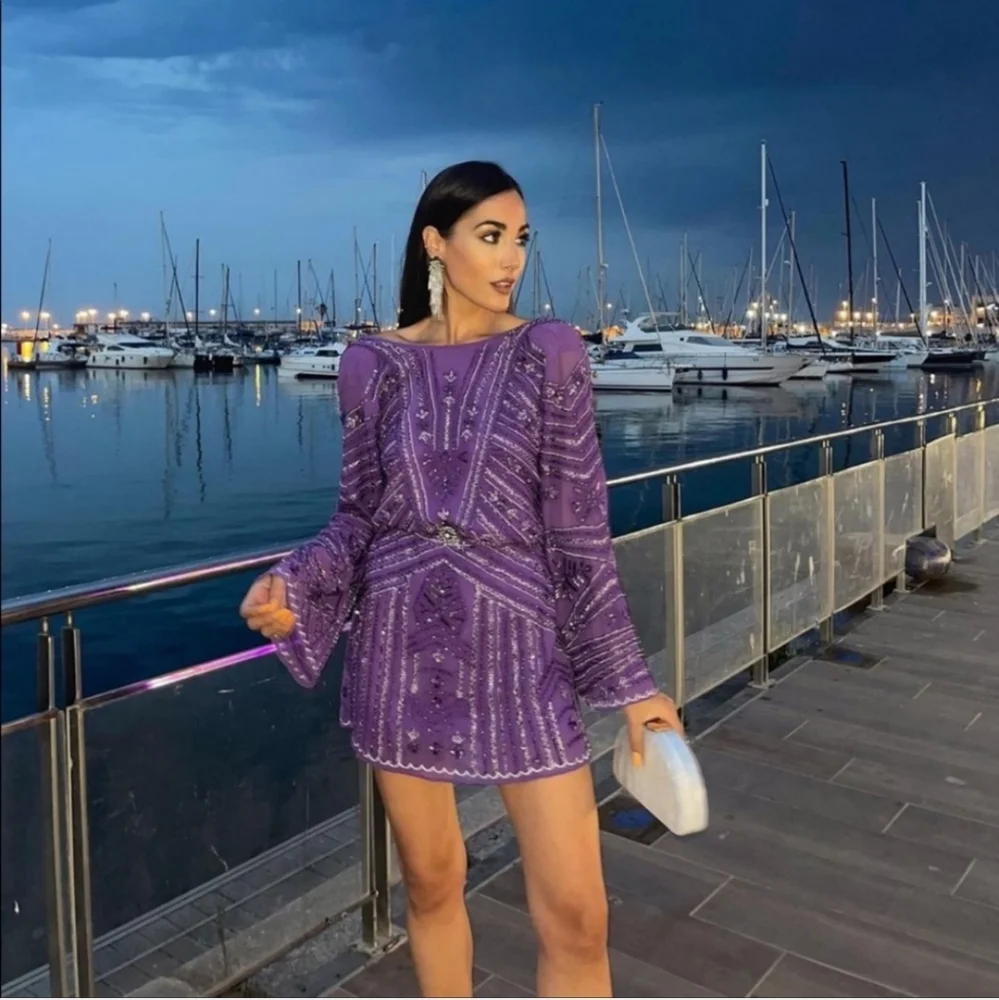 Zara Beaded Mini Tunic Dress Limited Edition Purple NWT Size M-L Bloggers Fav - Picture 5 of 16